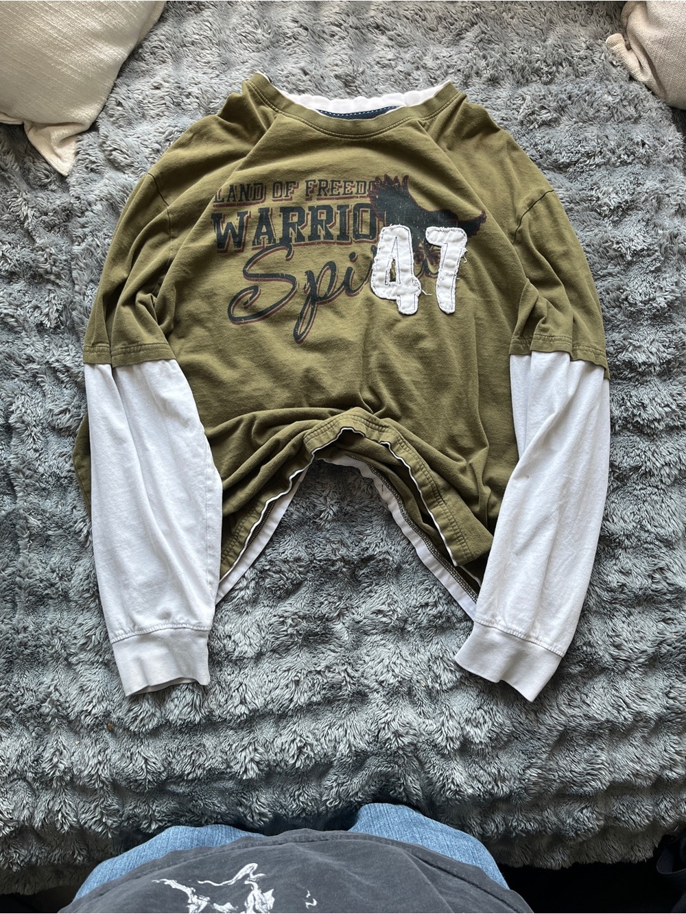 GAP Olive Green Layered-Look Sweatshirt with White Sleeves